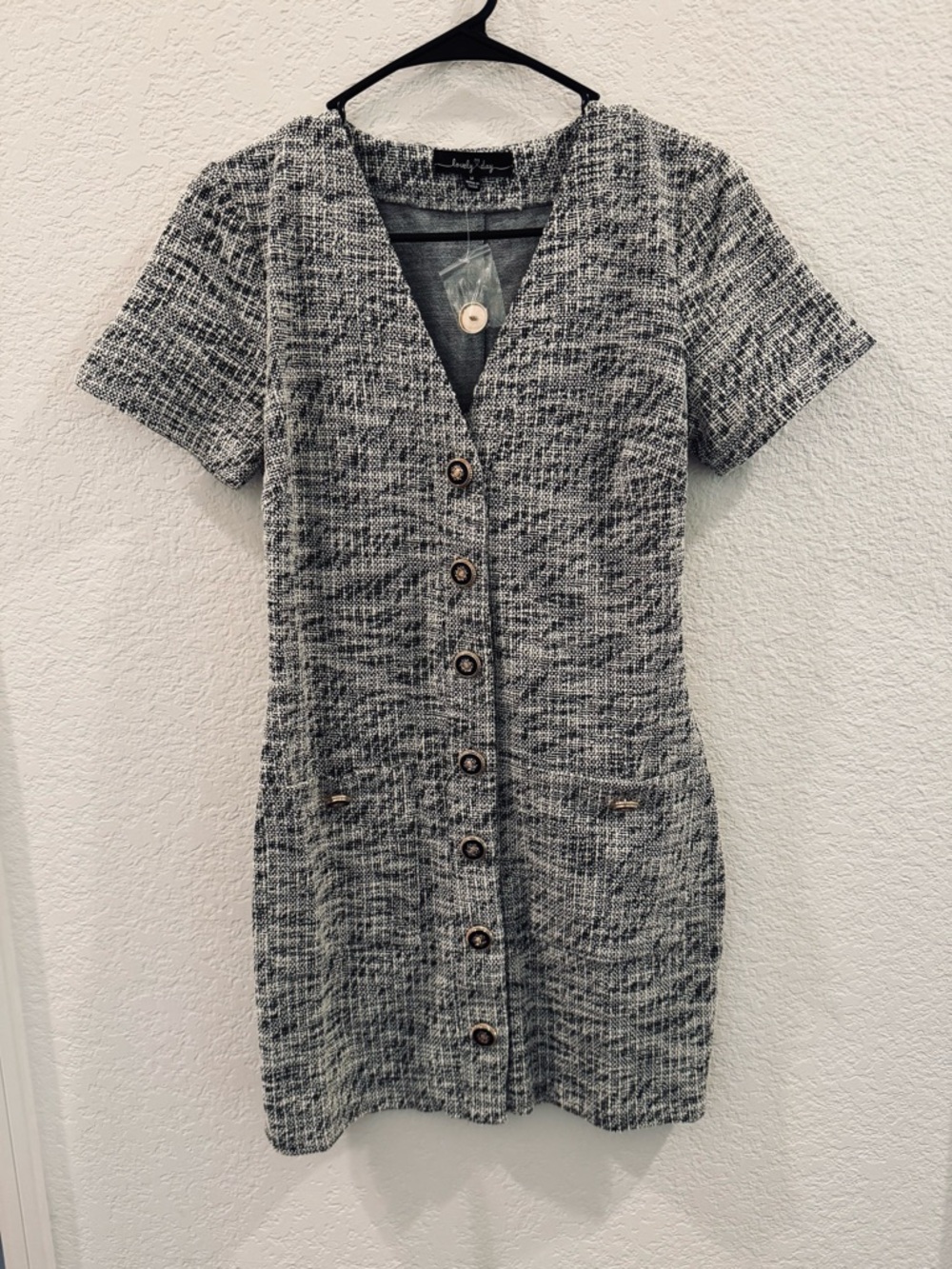 Lovely Day Gray Tweed Button-Front Mini Dress
